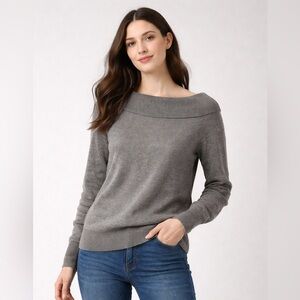 Ann Taylor Women's Grey Wide Boat Neck Oversized Knit Sweater